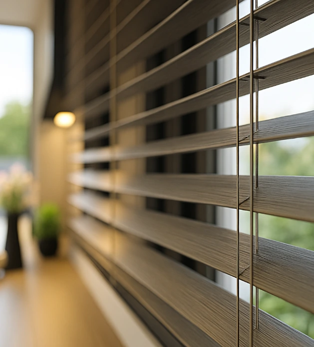 Natural oak wooden venetian blinds installed in Stevenage home